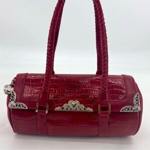Vintage Y2K Vegan Leather Croc Embossed Heart Filagree Geo Roll Shoulder Bag